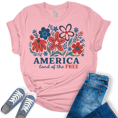 4th of July Shirts For Women Patriotic Graphic Tees America Land of The Free Bella Plus Sized Tops