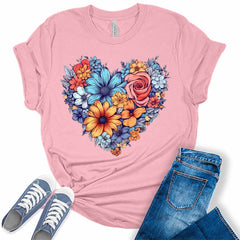 Womens Floral Heart Shirt Cute Tshirts Bella Graphic Tees Casual Short Sleeve Summer Tops