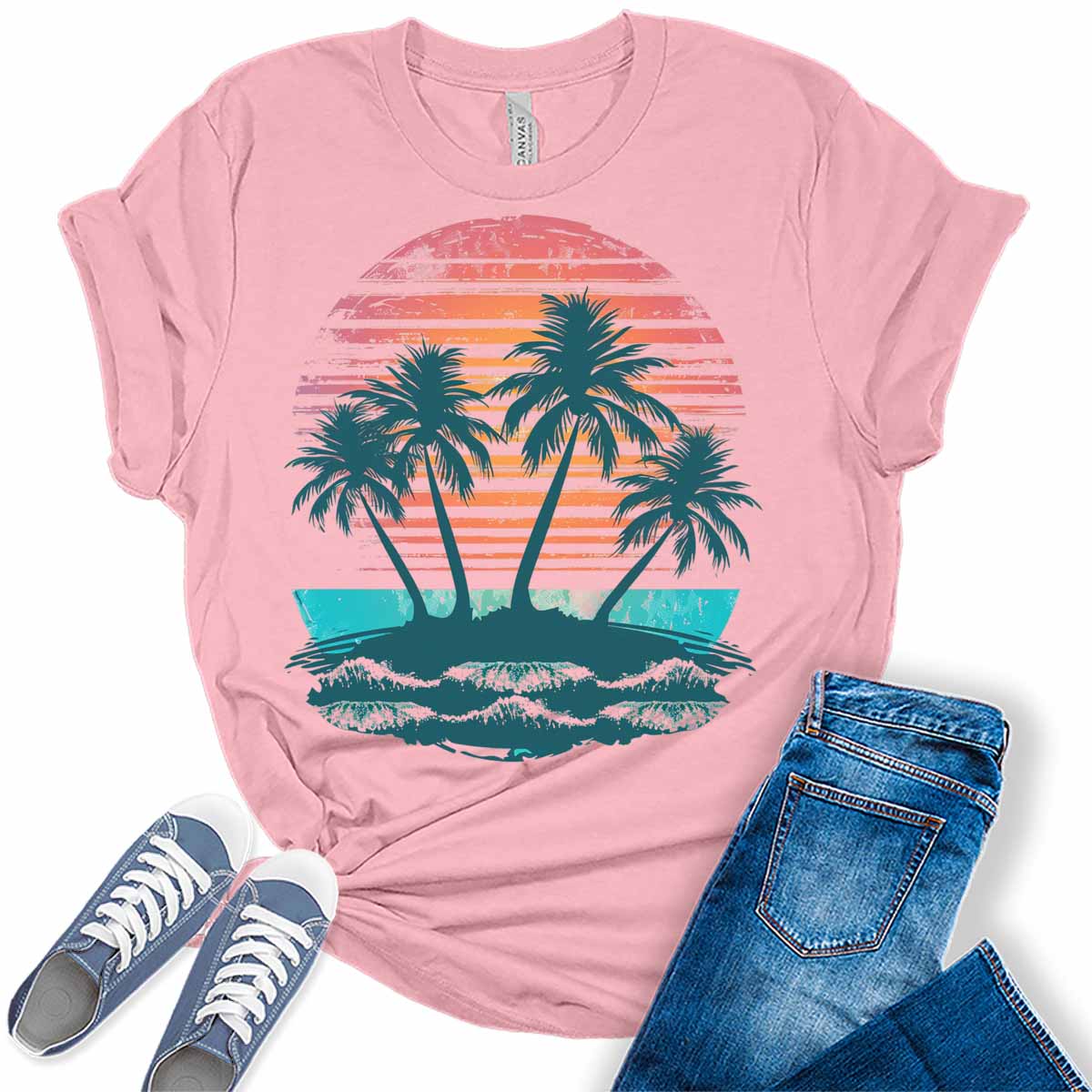 Womens Summer Tops Vintage Beach Shirts Trendy Plus Size Graphic Tees