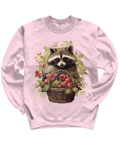 Raccoon Berries Floral Cottagecore Womens Crewneck Sweatshirt