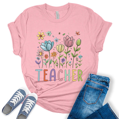 Beautiful Teacher Floral Graphic Tees for Women