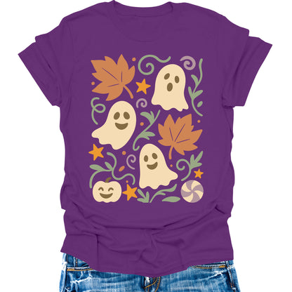Halloween Pumpkin Shirts Womens Vintage Boho Ghost Fall T-Shirts Cute Autumn Graphic Tees Thanksgiving Tops