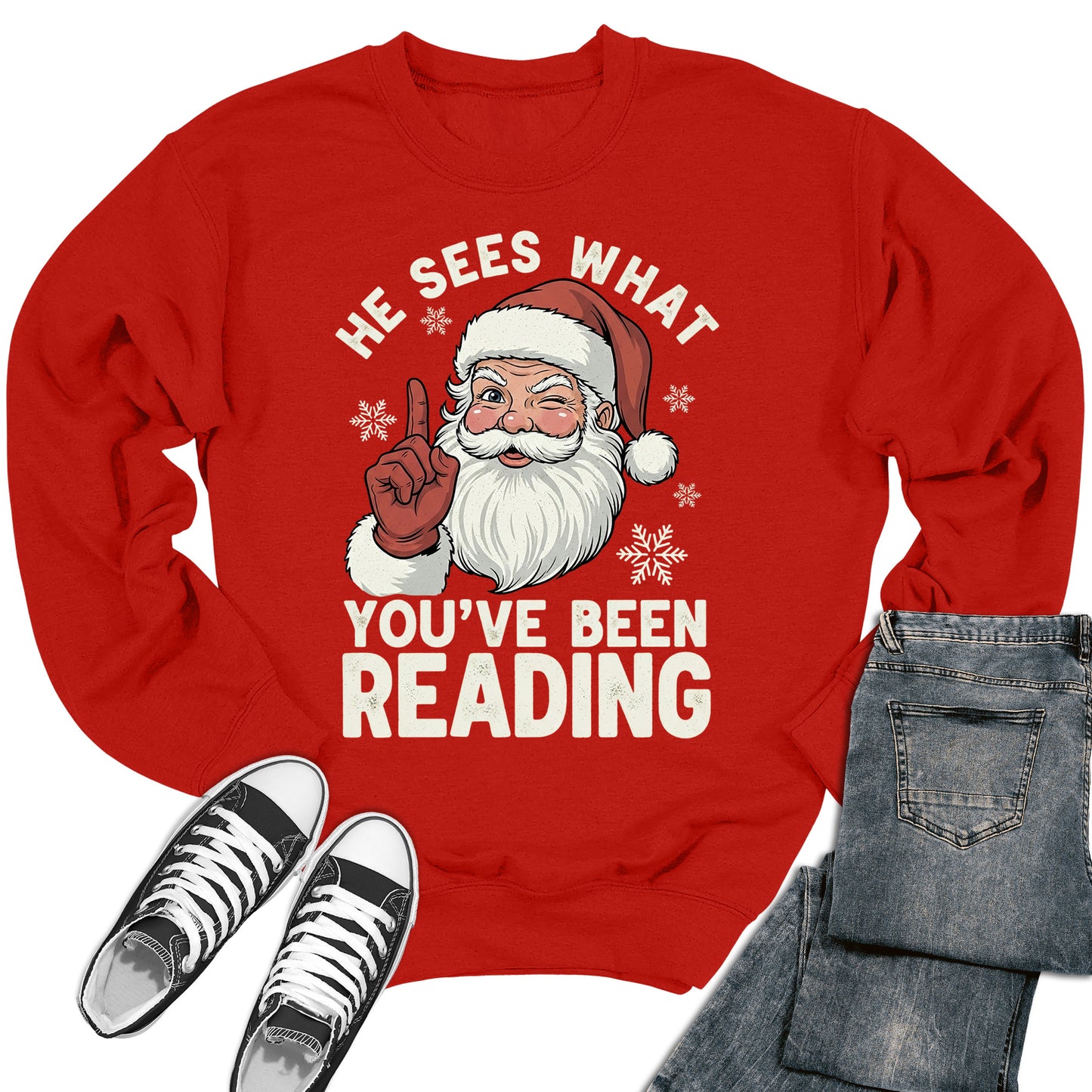 He Sees What You've Been Reading Booklovers Gift Heavy Blend Crewneck Sweatshirt