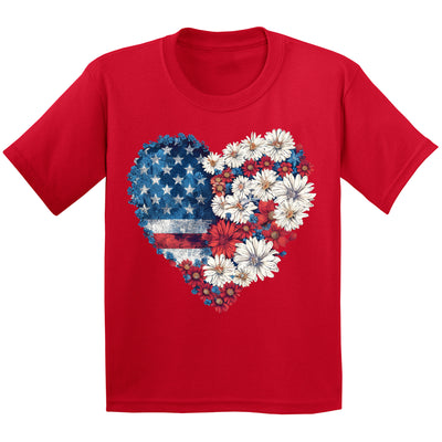 4th Of July Heart Flower American Flag Graphic Tee for Youth