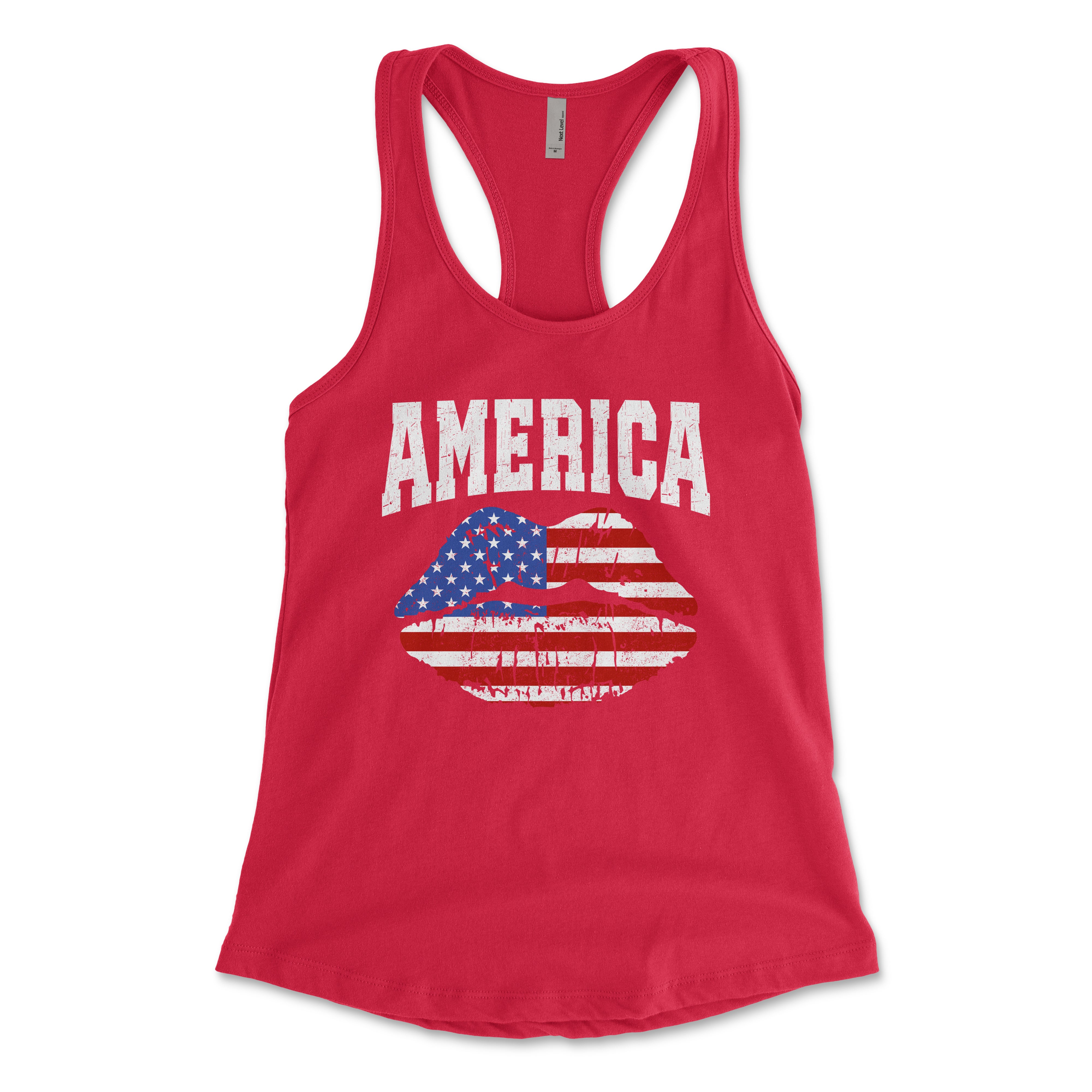 American Flag Lips Shirt Patriotic 4th Of July Women's Graphic Tank Top