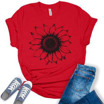 Women's Sunflower T Shirts Short Sleeve Tees Graphic Loose Summer Tops