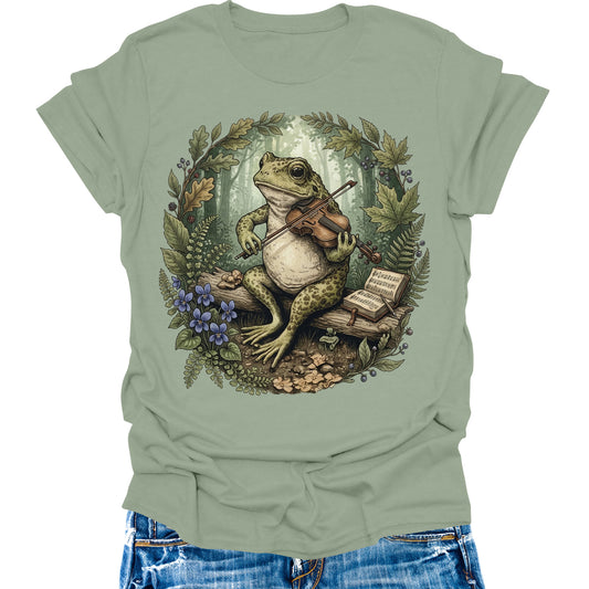Women's Cottagecore Frog Violin Graphic Tee