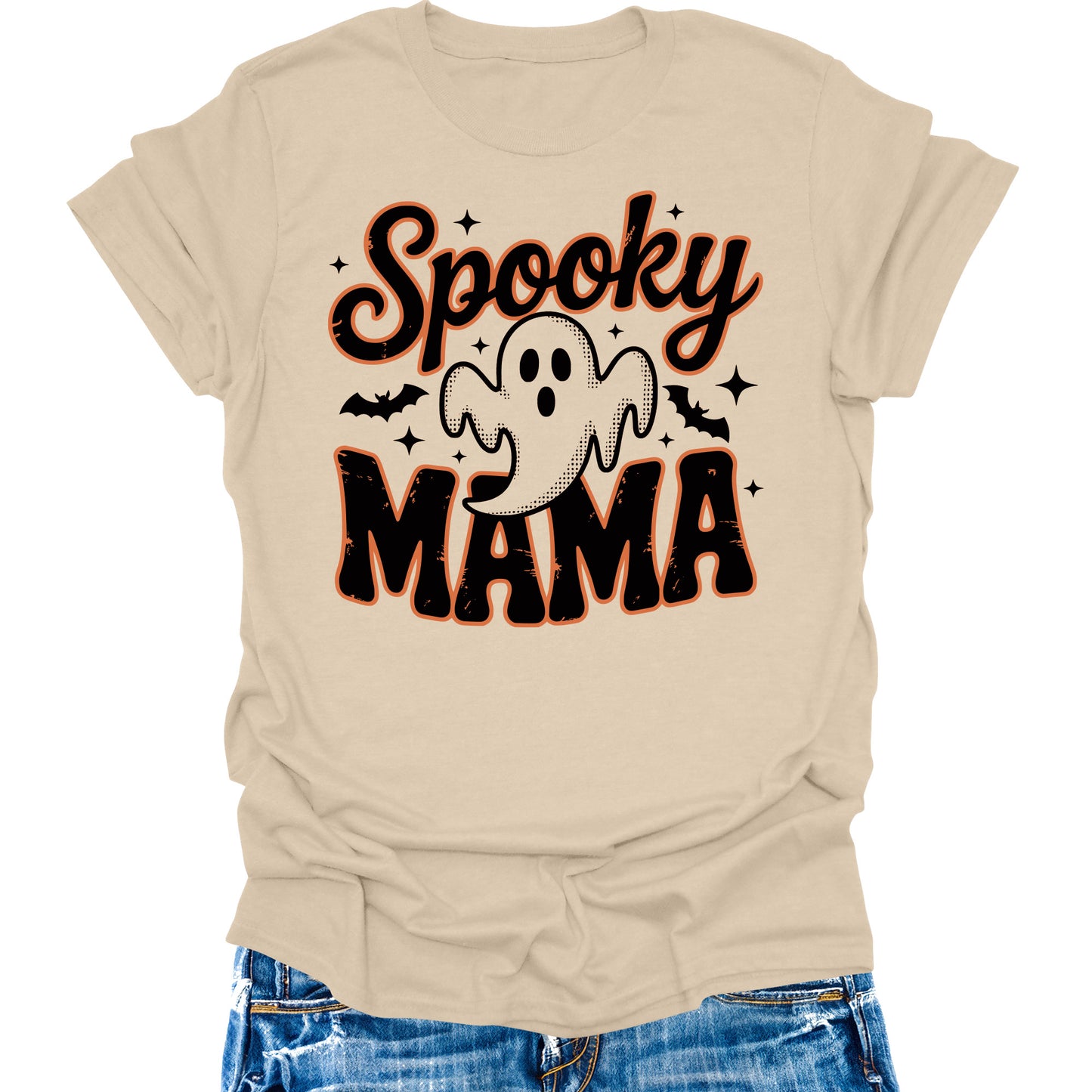 Spooky Mama T-Shirt Halloween Ghost Shirts Women's Fall Cute Graphic Tees