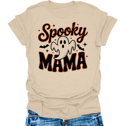 Spooky Mama T-Shirt Halloween Ghost Shirts Women's Fall Cute Graphic Tees