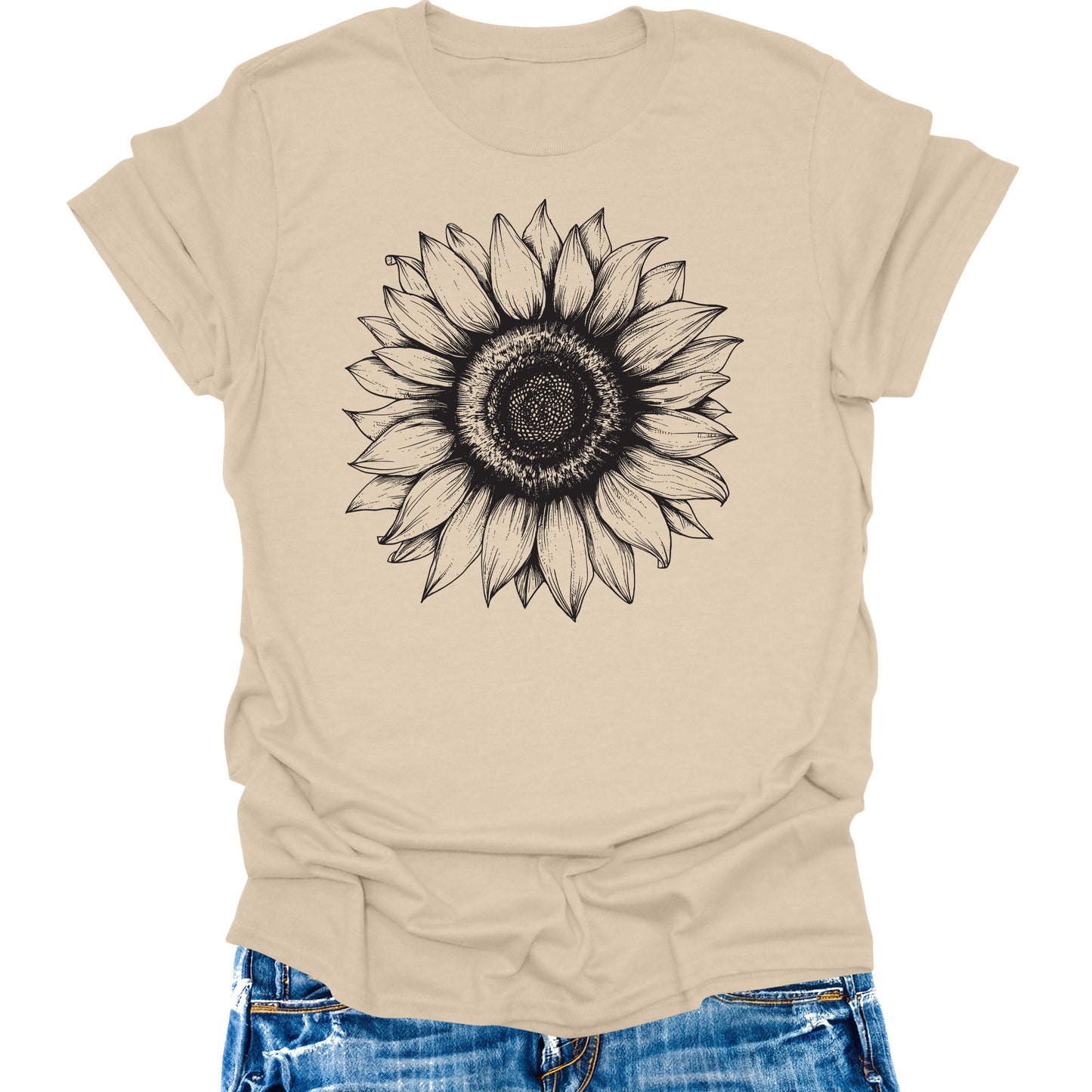Women's Sunflower T Shirts Short Sleeve Tees Floral Graphic Loose Summer Tops