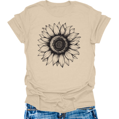 Women's Sunflower T Shirts Short Sleeve Tees Floral Graphic Loose Summer Tops