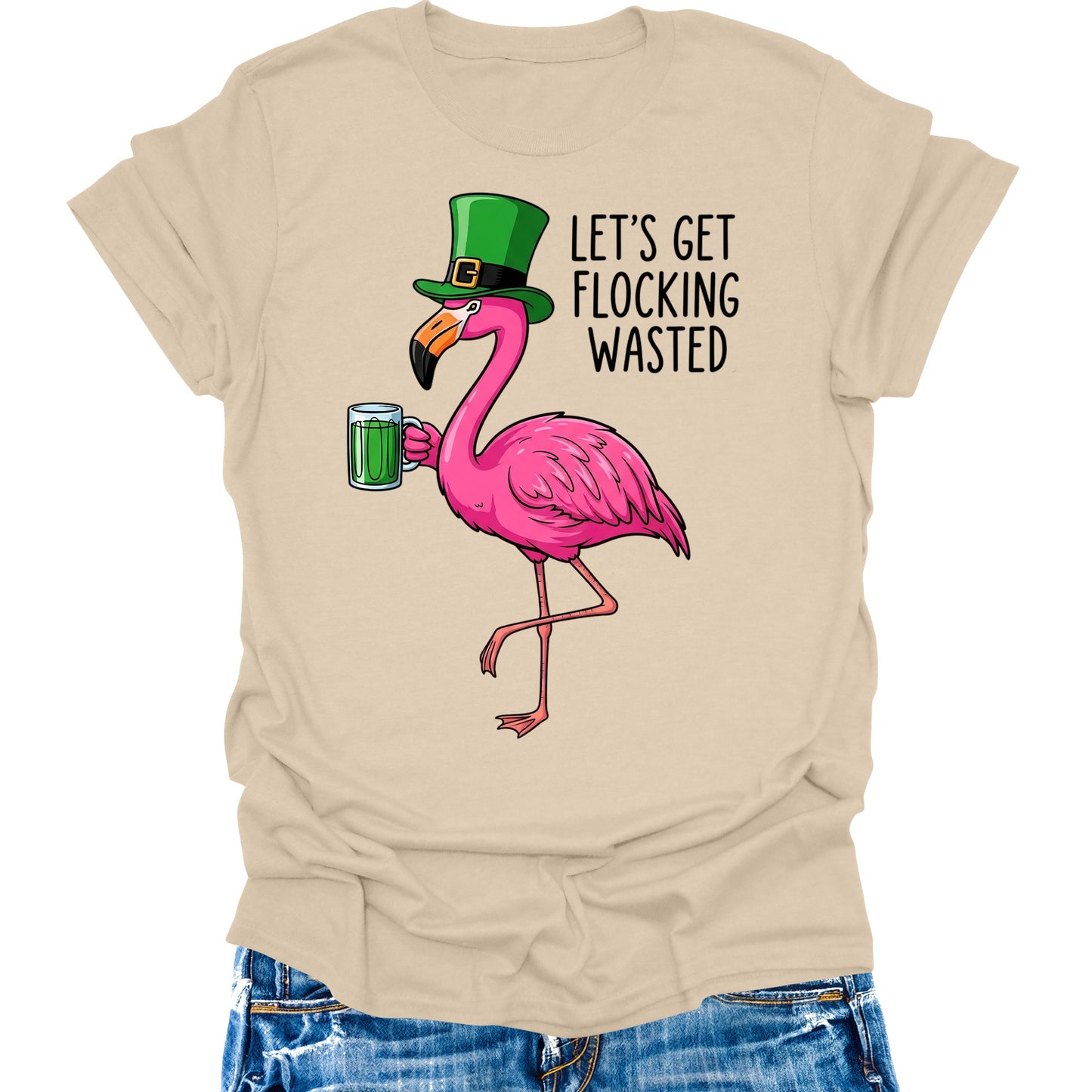 Flamingo Funny St Patricks Day Shirts For Women Cute Irish Graphic Tee Short Sleeve Tops