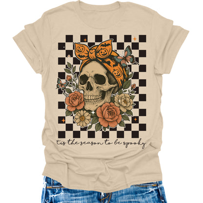 Halloween Skeleton Shirts Womens Fall T-Shirts Cute Autumn Graphic Tees Thanksgiving Tops - Halloween 64000