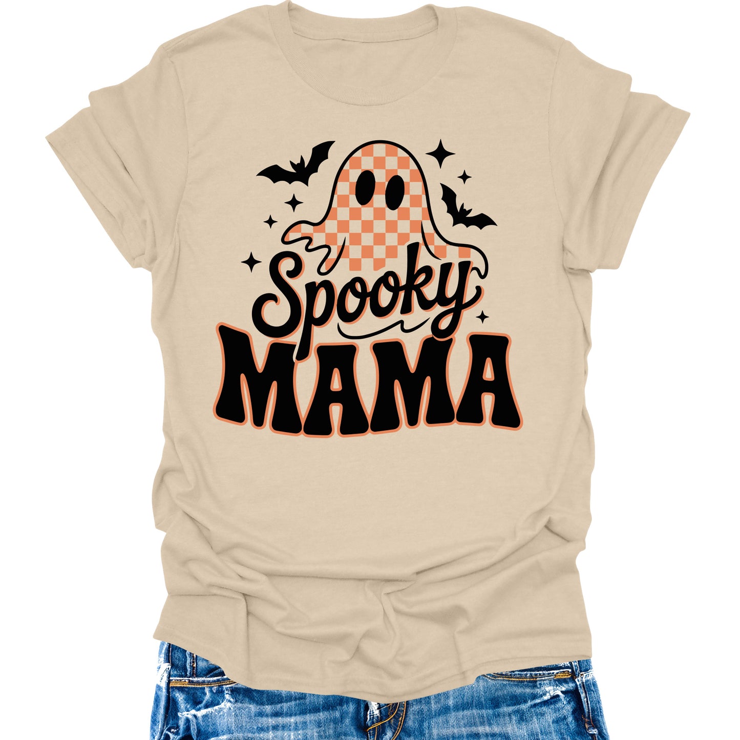 Spooky Mama Shirt Women's Halloween Vintage Ghost Groovy Retro Graphic Tees