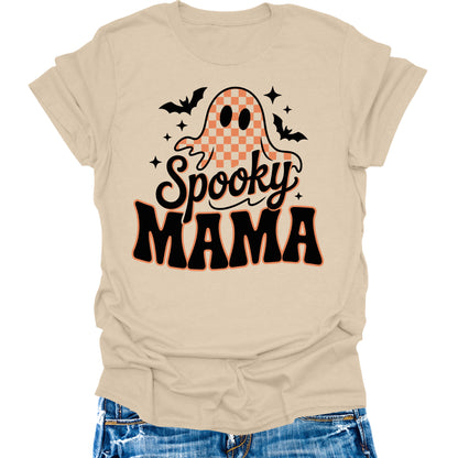 Spooky Mama Shirt Women's Halloween Vintage Ghost Groovy Retro Graphic Tees