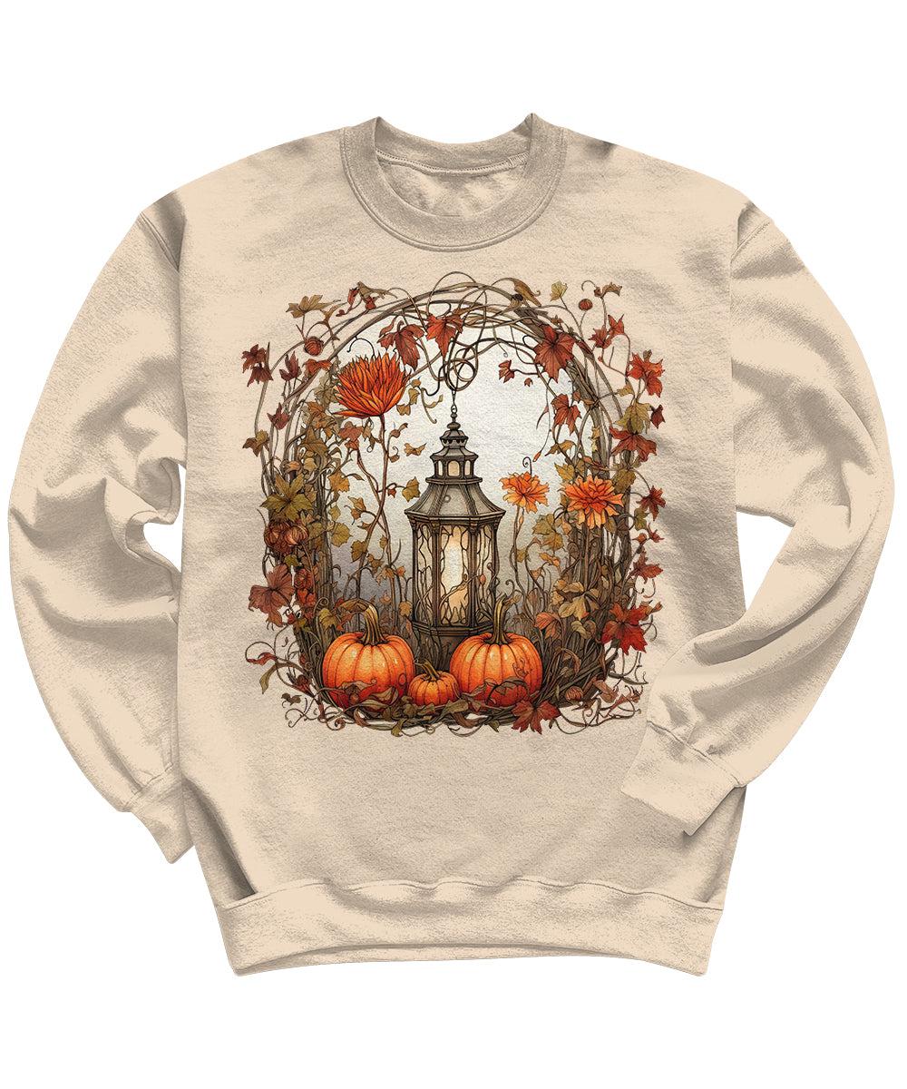 Fall Floral Lantern Pumpkin Womens Crewneck Sweatshirt