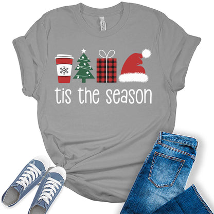 Women's Tis The Season Christmas Tree Trendy Holiday Graphic Tees