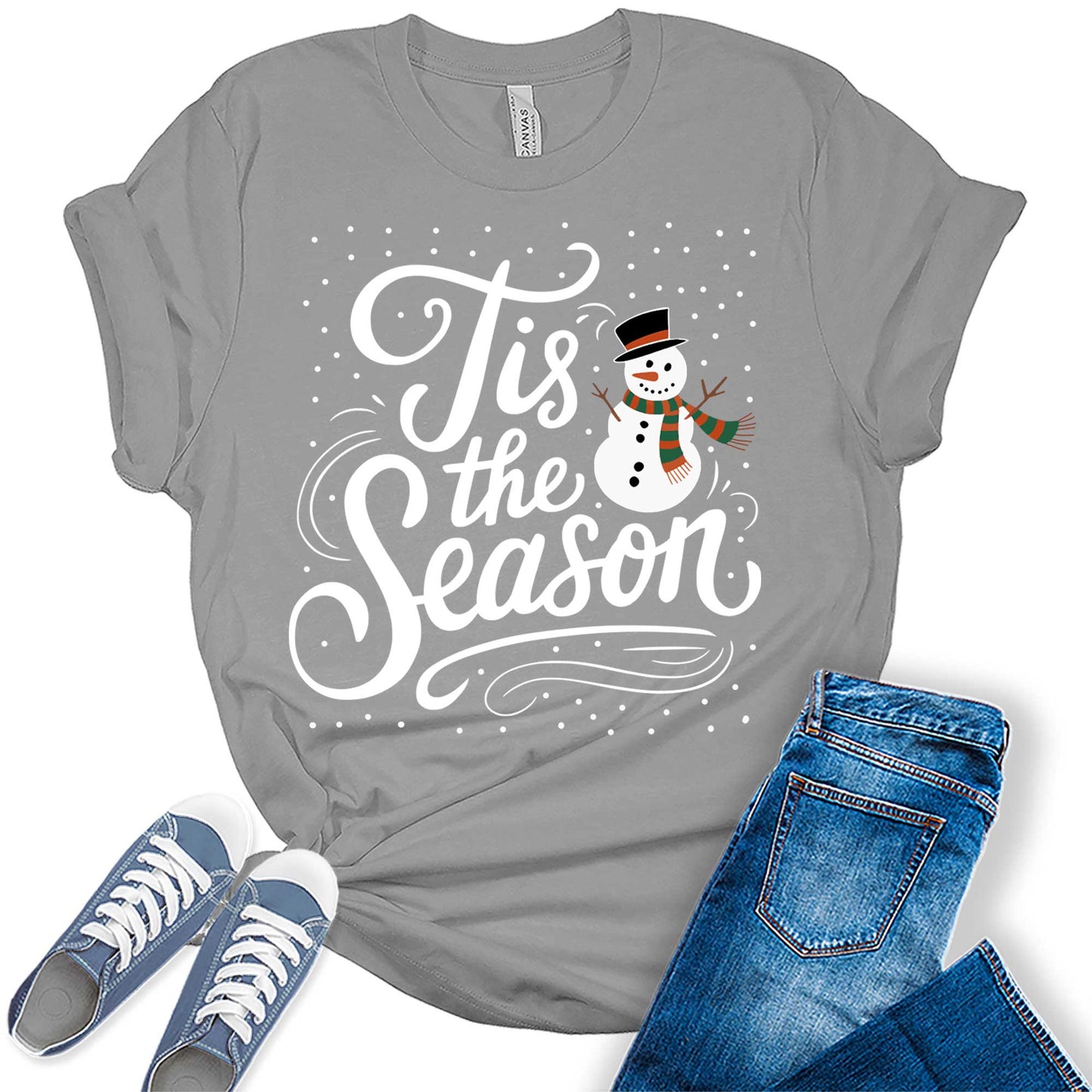 Women's Tis The Season Christmas Snowman Graphic Tees