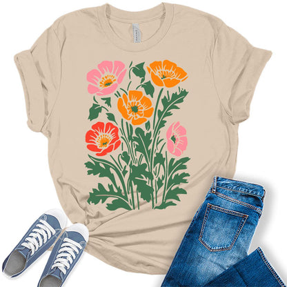 Wildflower Shirt Boho Vintage Summer Tops Plus Size Graphic Tees for Women