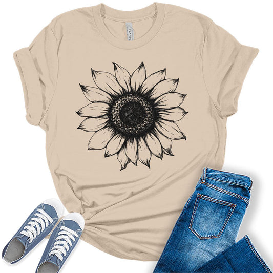 Women's Sunflower T Shirts Short Sleeve Tees Graphic Loose Summer Tops