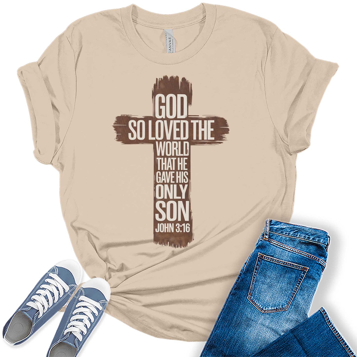 Women's John 3:16 Christian Cross Bible Graphic Tees