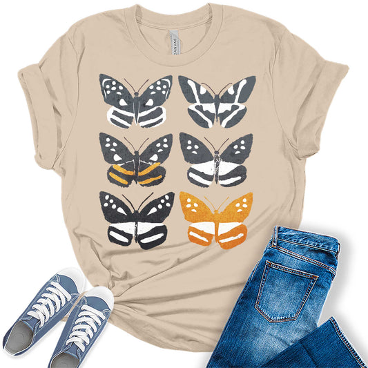 Butterfly Shirt Trendy Boho Graphic Tees for Women Plus Size Summer Tops