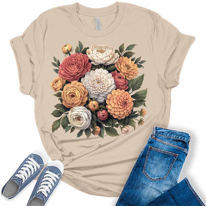 Floral Boho Trendy Summer Womens Graphic Tees