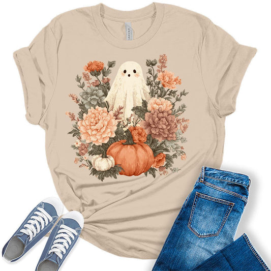 Halloween Costumes for Women Funny Pumpkin Printed Cute T Shirts Cottagecore Graphic Tops