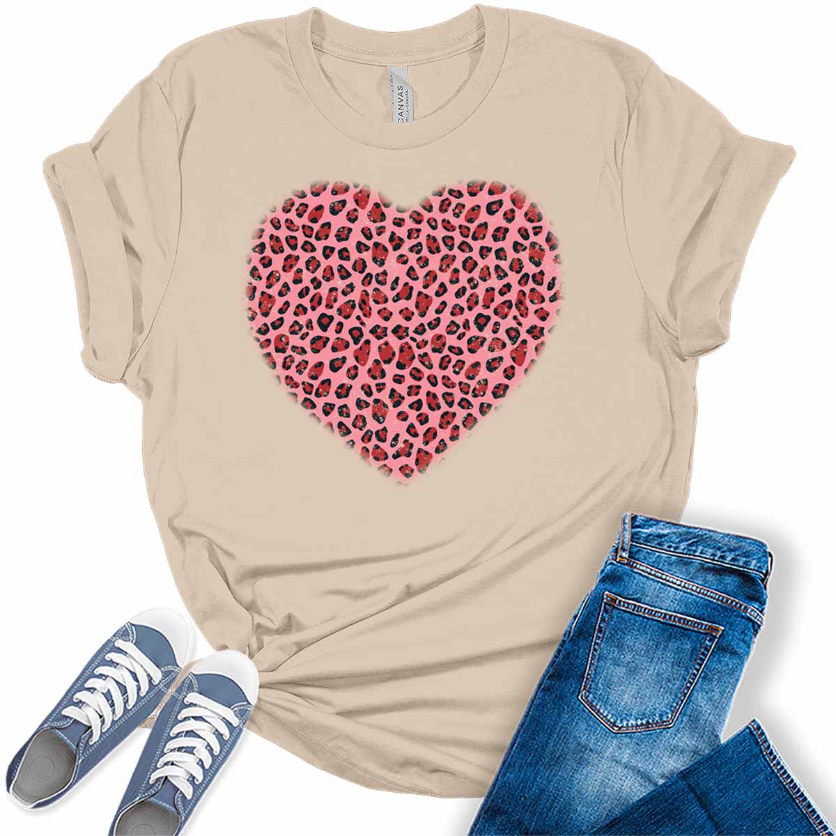 Leopard Heart T Shirts Valentines Shirts for Women Bella Graphic Tees