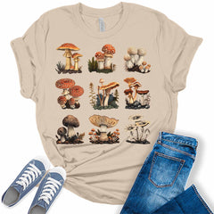 Trendy Mushroom Collage Shirt Aesthetic Cottagecore T Shirt Vintage Plus Size Graphic Tees for Women