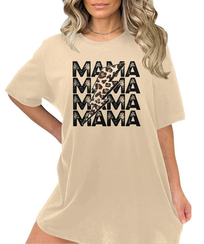 Mama Shirt Cute Thunder Leopard Letter Print Graphic Tees for Women Retro Tops