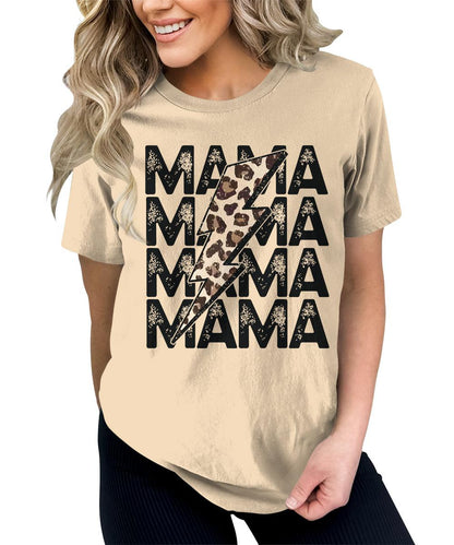 Mama Shirt Cute Thunder Leopard Letter Print Graphic Tees for Women Retro Tops
