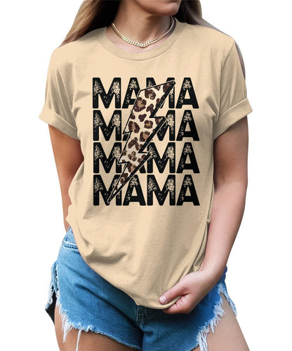 Mama Shirt Cute Thunder Leopard Letter Print Graphic Tees for Women Retro Tops