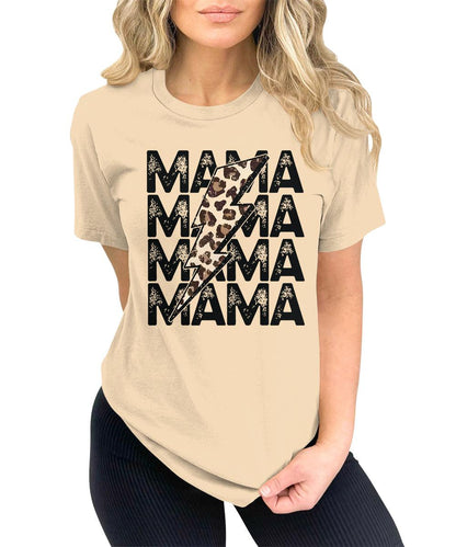 Mama Shirt Cute Thunder Leopard Letter Print Graphic Tees for Women Retro Tops