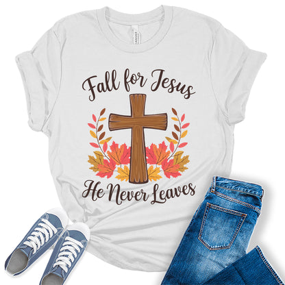 Womens Fall for Jesus Christians Cross Graphic Tees