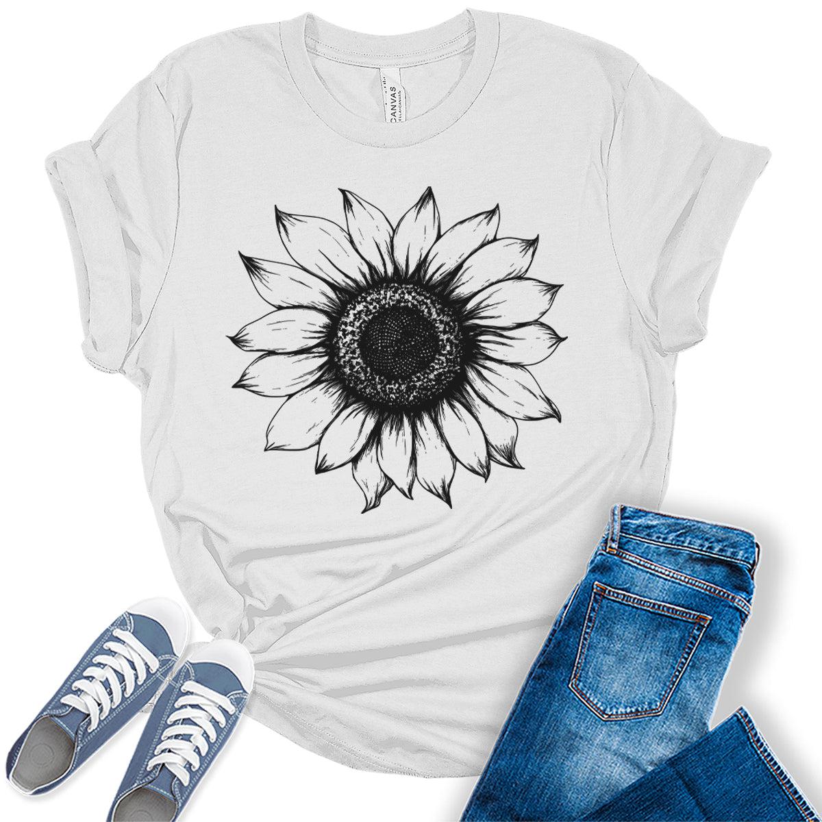 Women's Sunflower T Shirts Short Sleeve Tees Graphic Loose Summer Tops