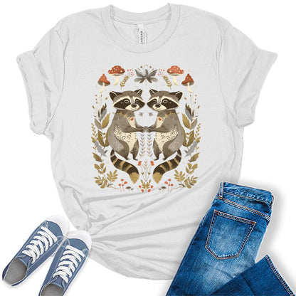 Womens Raccoon Shirt Cottagecore Clothing Cute Short Sleeve Bella Graphic Tees Plus Size Summer Tops