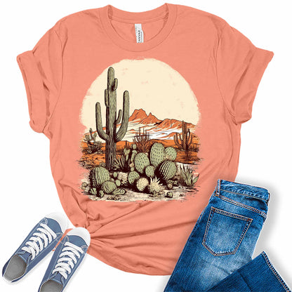 Country Concert Tops for Women Desert Cactus Western T Shirts Plus Size Summer Graphic Tees