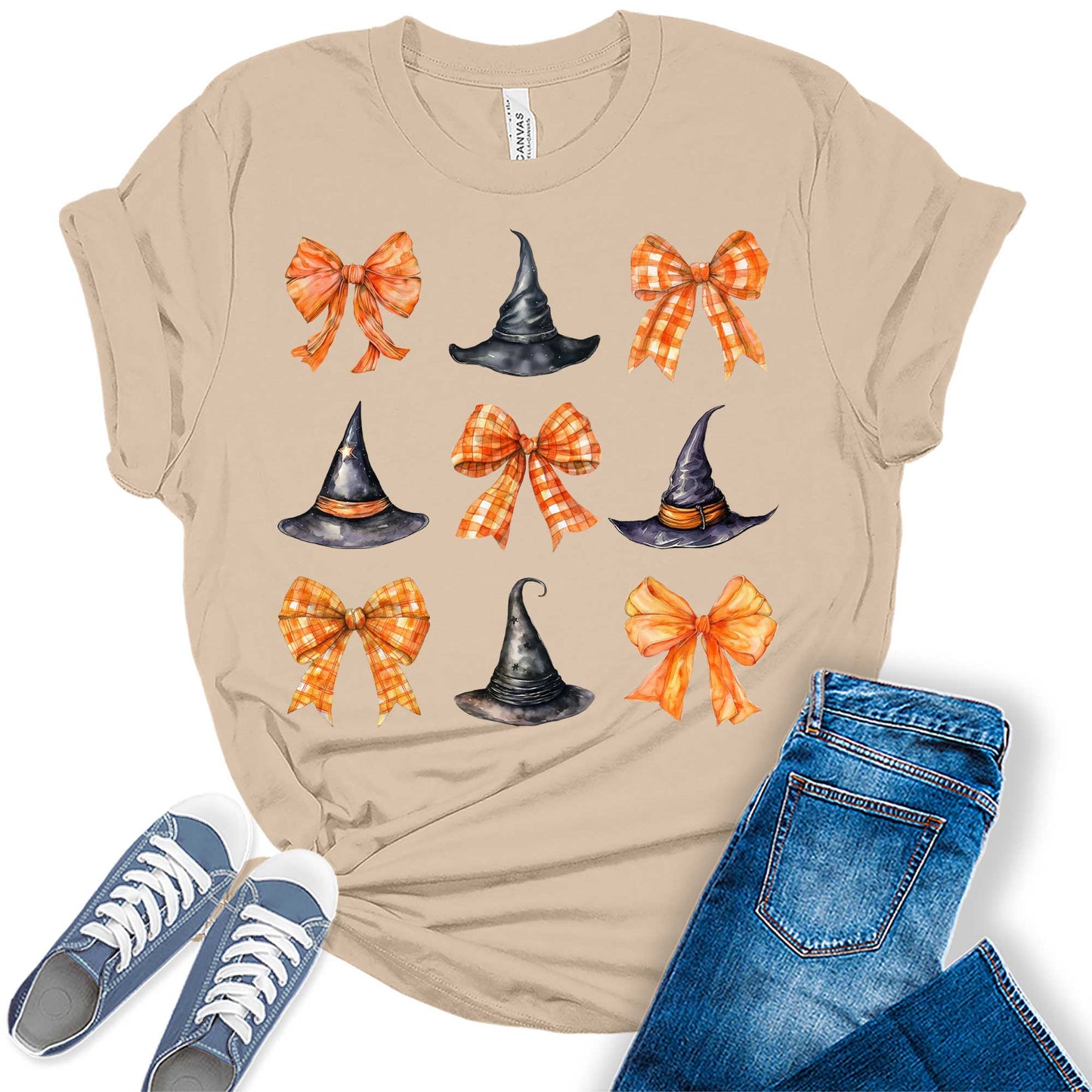 Witch Hat Coquette Halloween Graphic Tees for Women