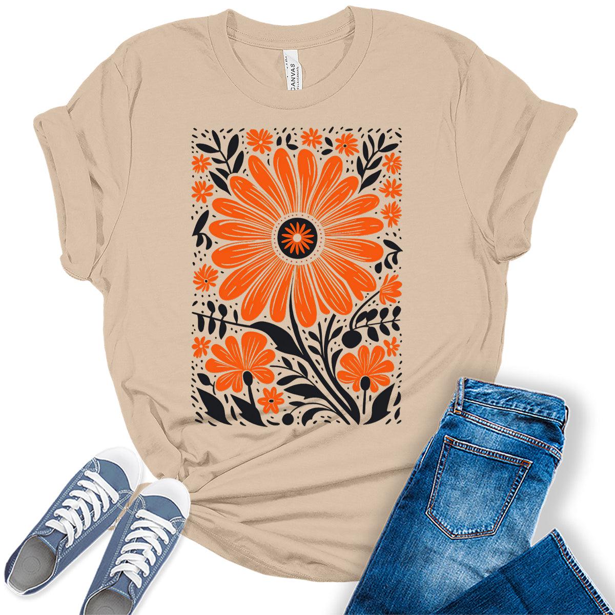 Spring Blooms Floral Graphic Tees For Women