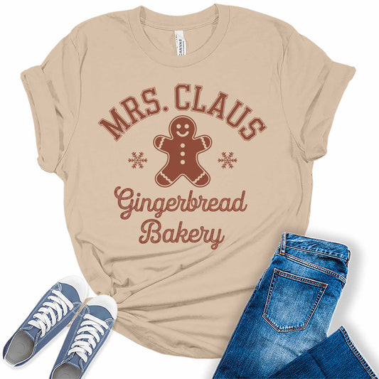 Women's Mrs. Claus Gingerbread Bakery Christmas Graphic Tees