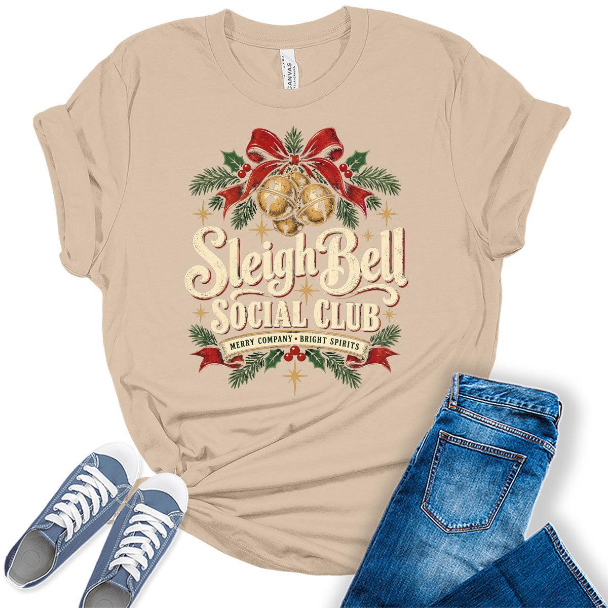 Women's Christmas Shirt - Matching Sleigh Bell Club Graphic Tee