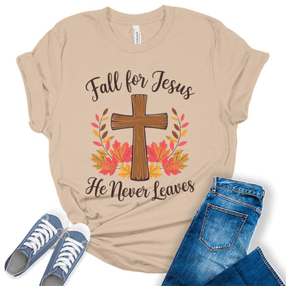 Womens Fall for Jesus Christians Cross Graphic Tees