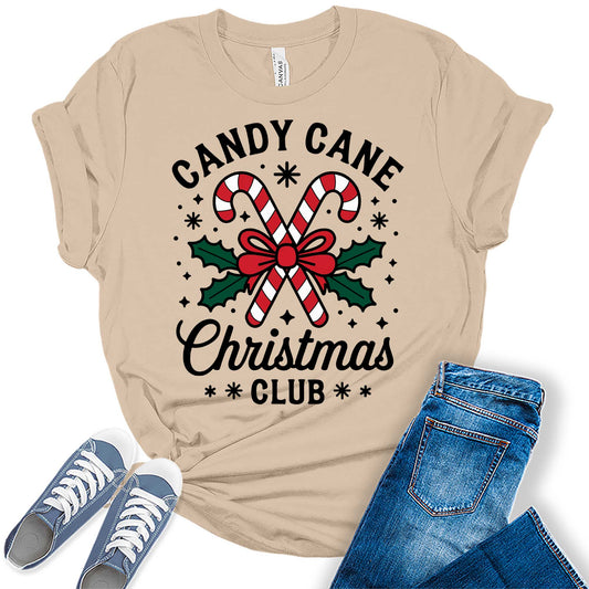 Women's Candy Cane Christmas Club Graphic Tees