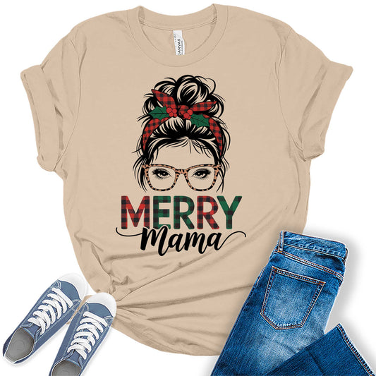 Women's Merry Mama Messy Bun Graphic Tees