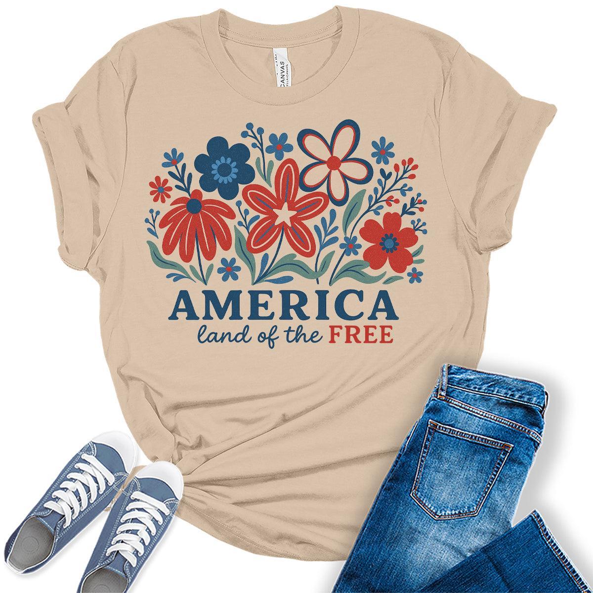 4th of July Shirts For Women Patriotic Graphic Tees America Land of The Free Bella Plus Sized Tops
