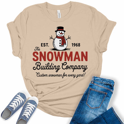 Women's Snowman EST. 1968 Building Company Christmas Graphic Tees