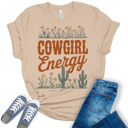 Cowgirl Energy Shirt Western Graphic Tees Bella Plus Sized Womens Tops