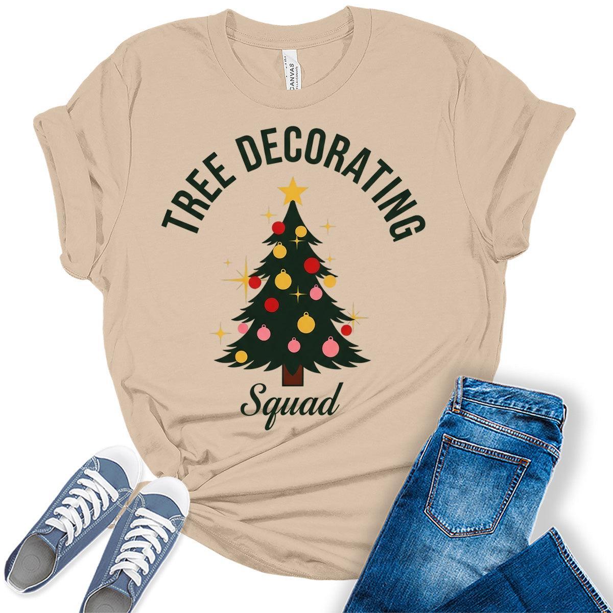 Christmas Shirts For Women Matching Family Christmas Tree Decorating Squad T-Shirts Holiday  Bella Tops
