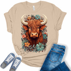 Highland Cow Shirt Cute Cowgirl Tshirt Plus Size Graphic Tees for Women Short Sleeve Summer Tops